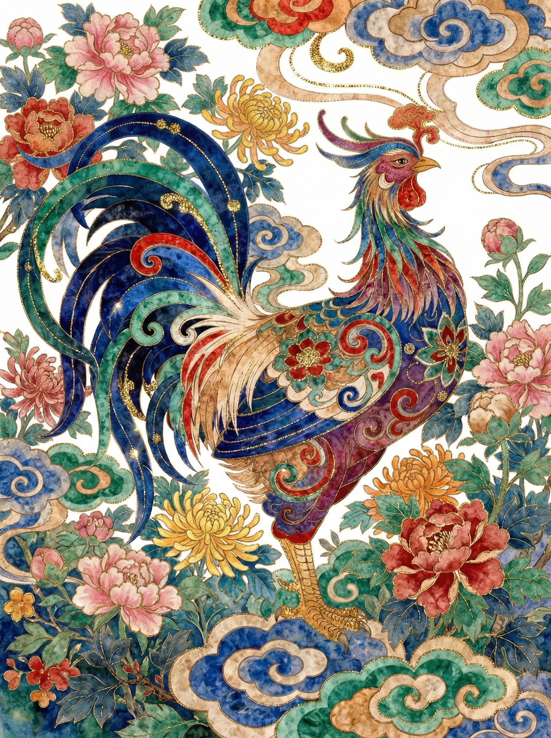 Imperial Blossom Rooster (100 Color Diamond Painting)