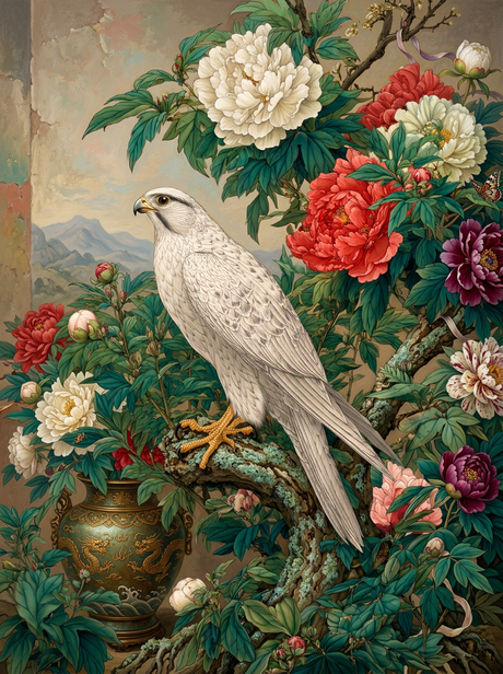 White Falcon Peony Garden (Diamond Painting) Diamond Painting kit