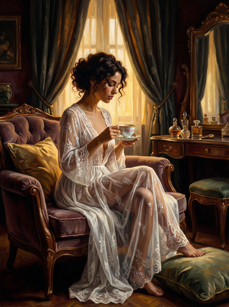 White Gown Morning Tea (Diamond Painting) Diamond Painting kit