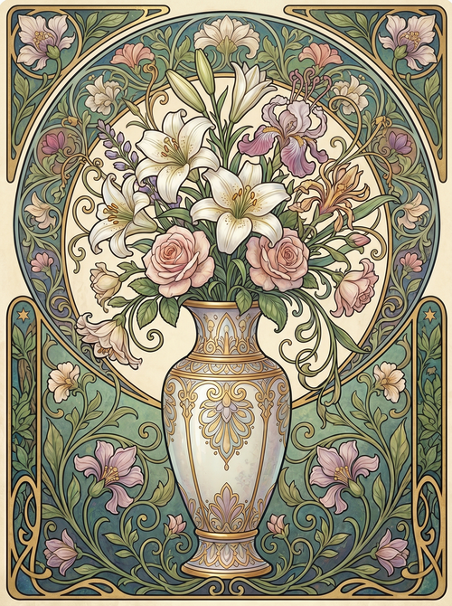 White Lily Rose Vase Panel (80 Colors)