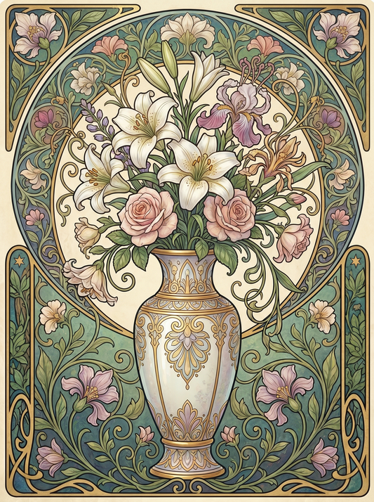 White Lily Rose Vase Panel (80 Colors)