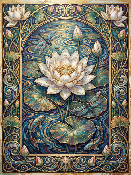 White Lotus Dragonfly Koi Panel (80 Colors) Paint by Numbers kit