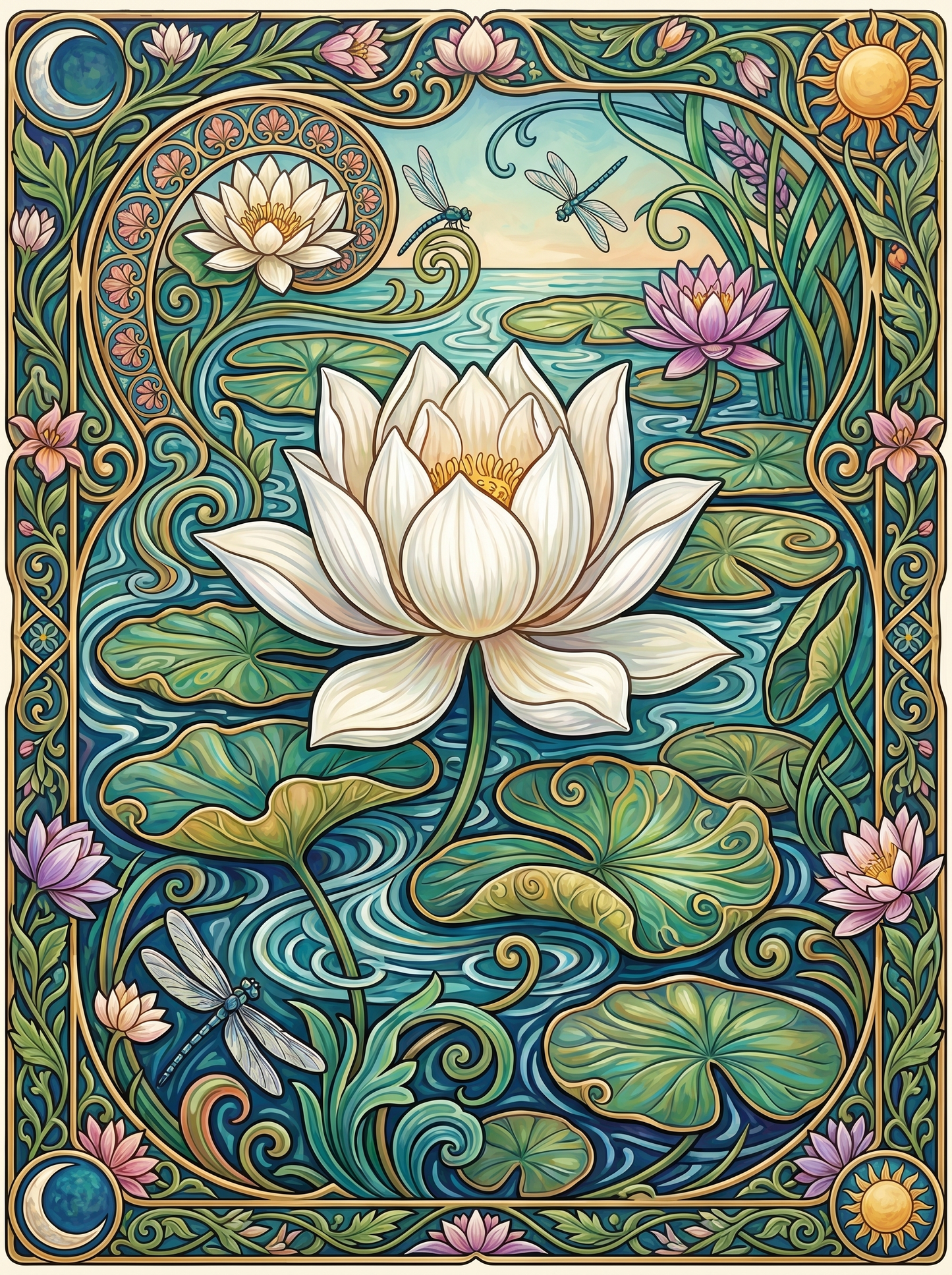 White Lotus Dragonfly Pond Panel (80 Colors)
