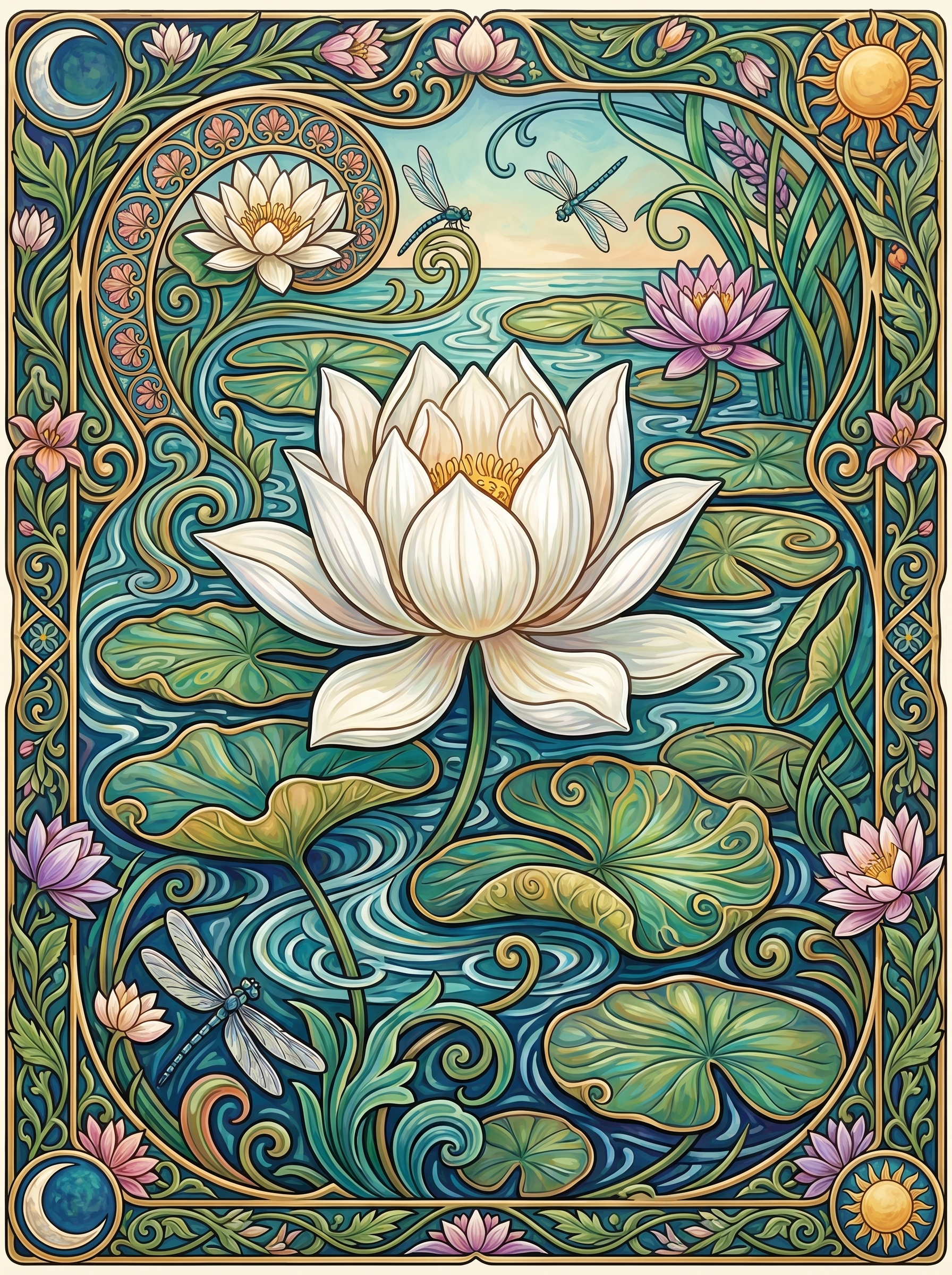 White Lotus Dragonfly Pond Panel (80 Colors)