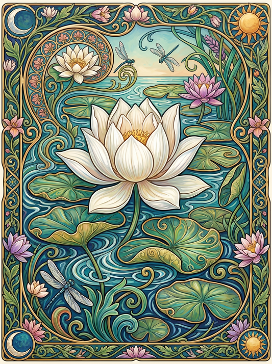 White Lotus Dragonfly Pond Panel (80 Colors)