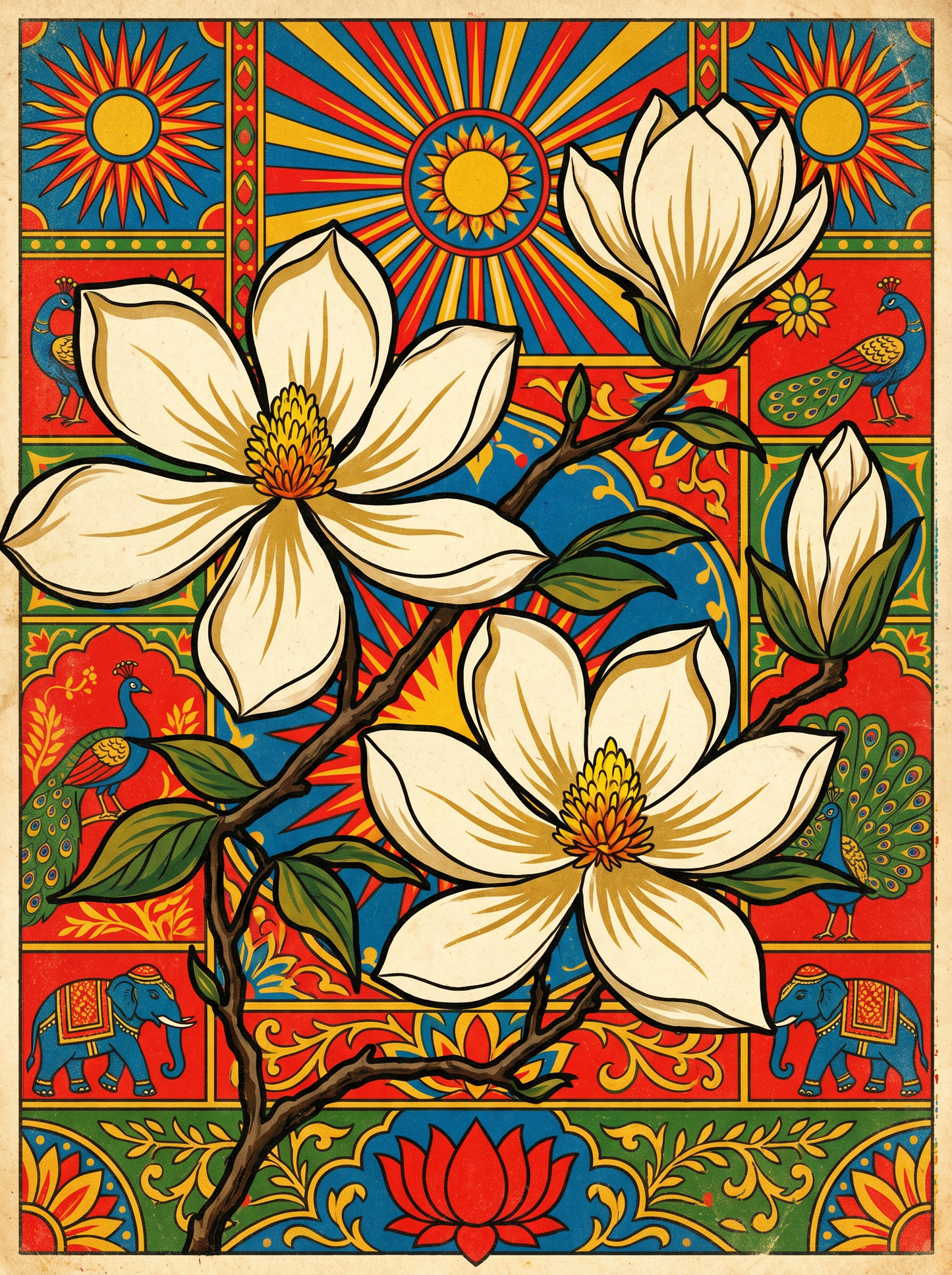 White Magnolia Blooms (150 Color Diamond Painting)