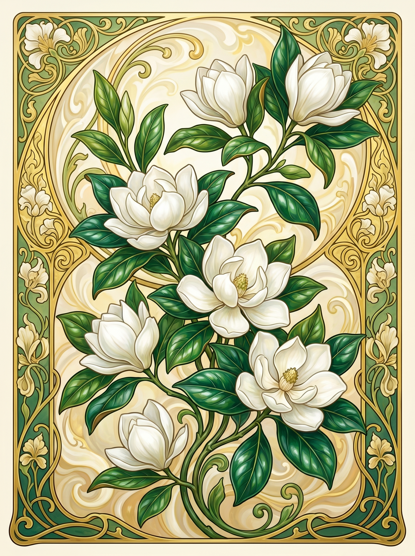 White Magnolia Floral Panel (80 Colors)