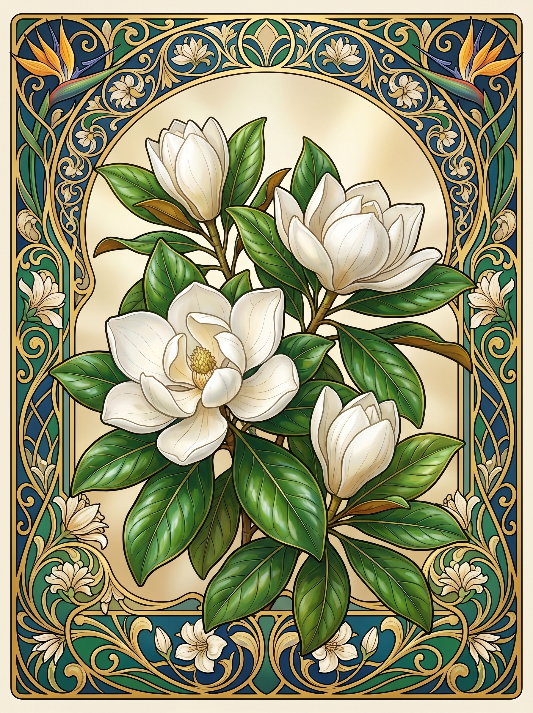 White Magnolia Nouveau Panel (80 Colors)