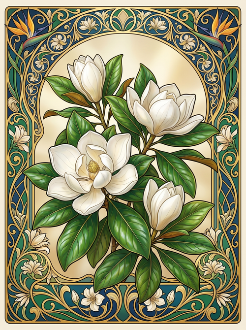 White Magnolia Nouveau Panel (80 Colors)