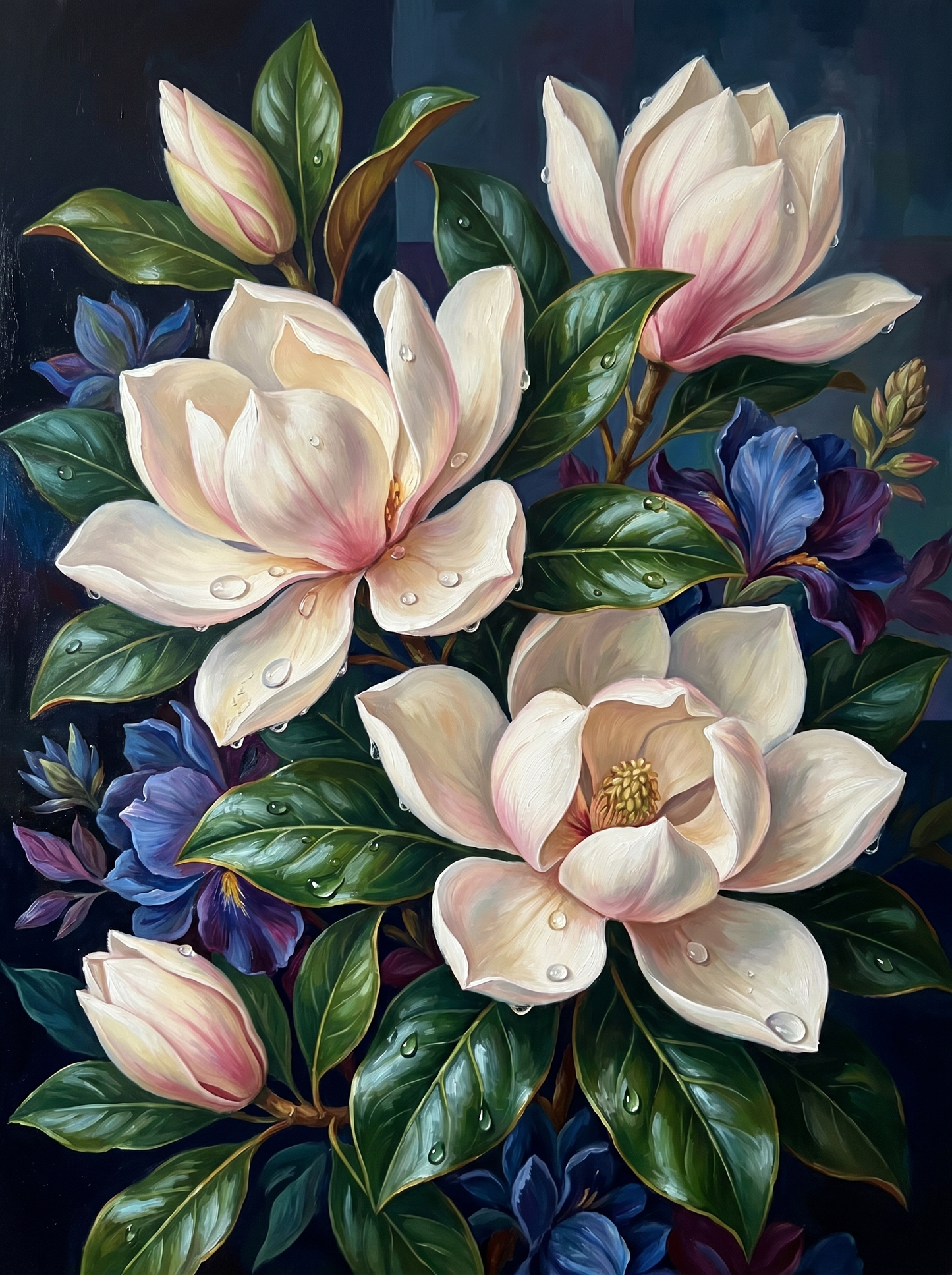 White Magnolias Dark (Diamond Painting)