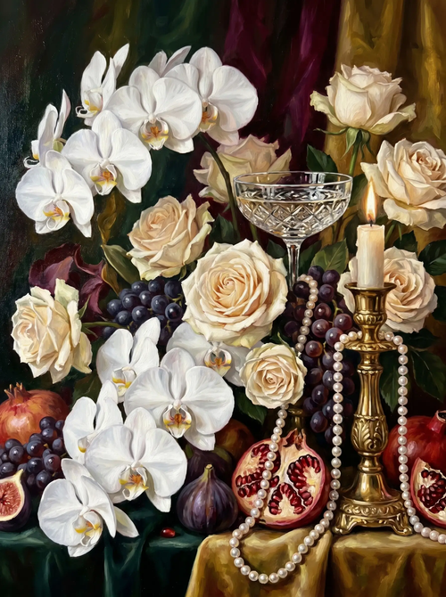 White Orchid Spray (Diamond Painting)