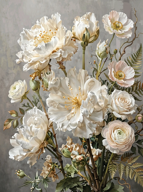 White Peony Rose Bouquet (Diamond Painting)
