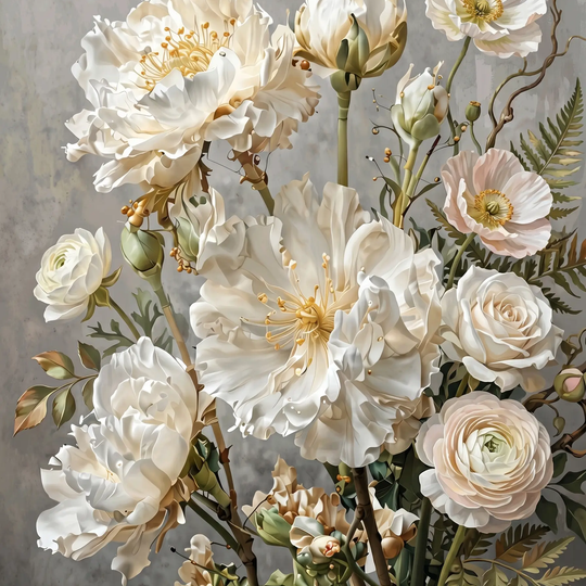 White Peony Rose Bouquet (Diamond Painting) Diamond Painting kit