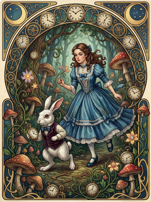 White Rabbit Clocks Forest (150 Color Diamond Painting)