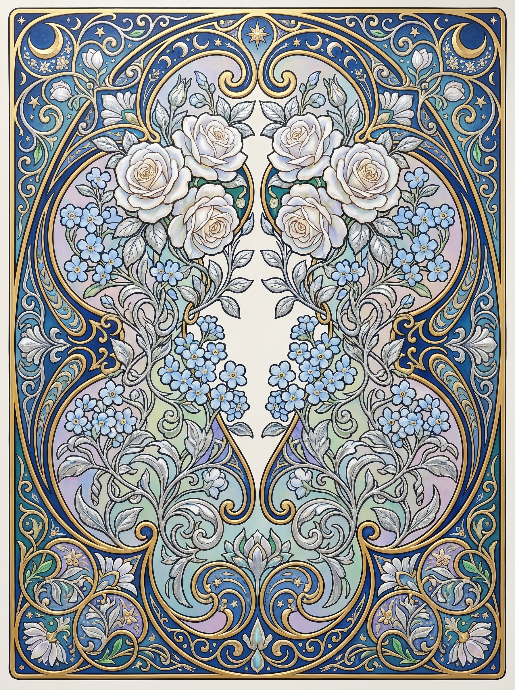 White Rose Forgetmenot Panel (80 Colors)
