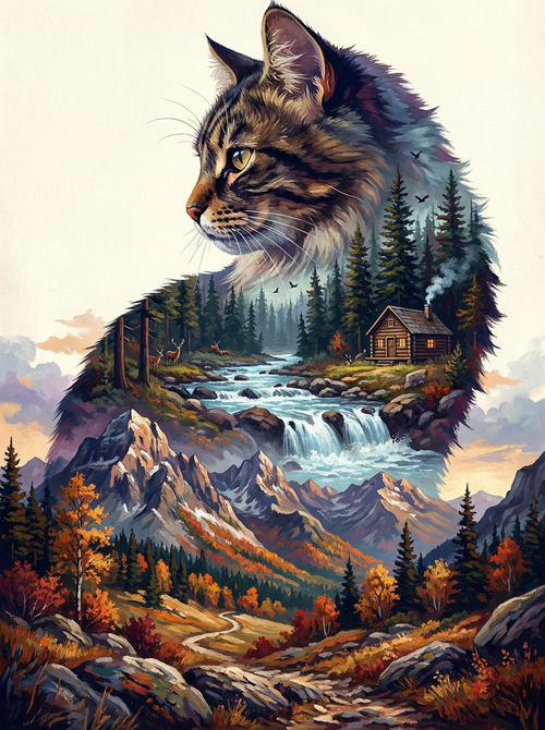 Wild Spirit Mountain Cat (Diamond Painting) Diamond Painting kit