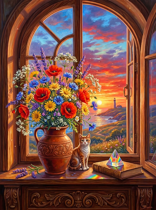 Wildflower Jug Lighthouse (Diamond Painting)