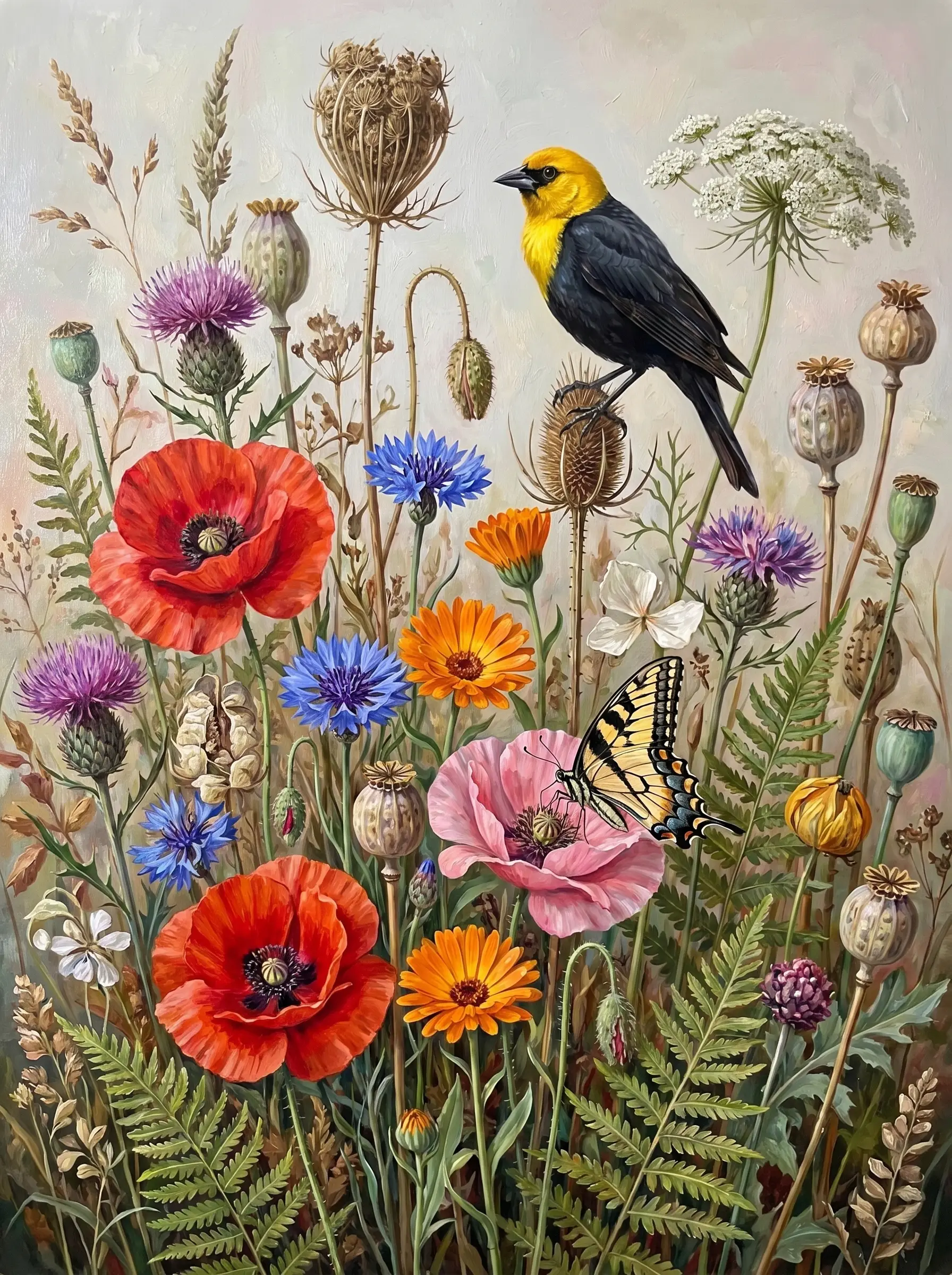 Wildflower Meadow Yellowhead Blackbird (Diamond Painting)