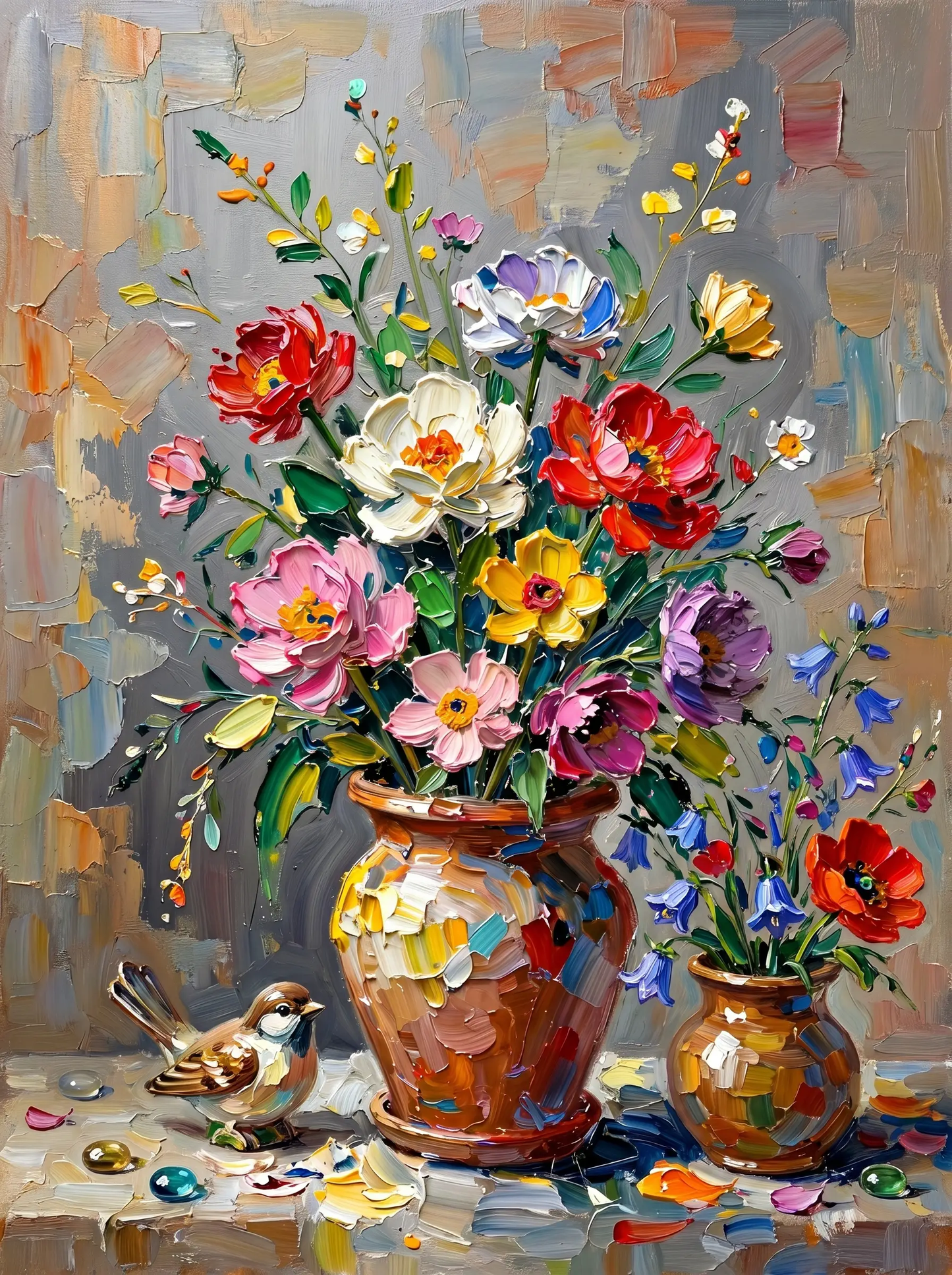 Wildflower Terracotta Pots Sparrow (Diamond Painting)