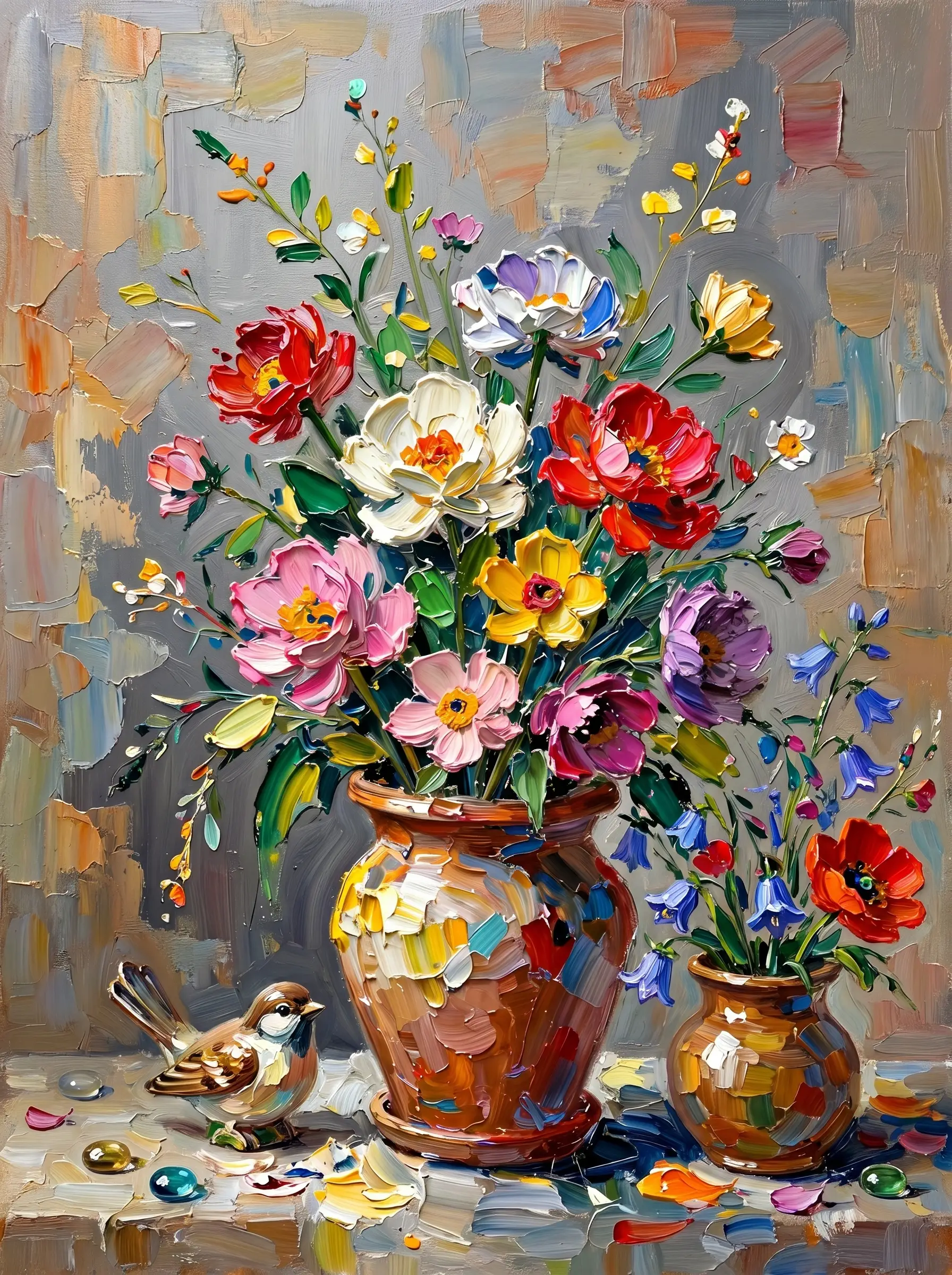 Wildflower Terracotta Pots Sparrow (Diamond Painting)