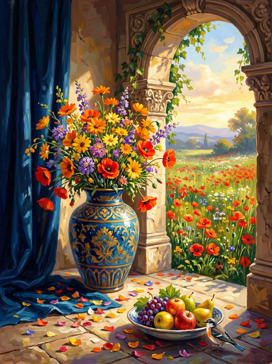 Wildflower Vase Archway Poppyfield (Diamond Painting)