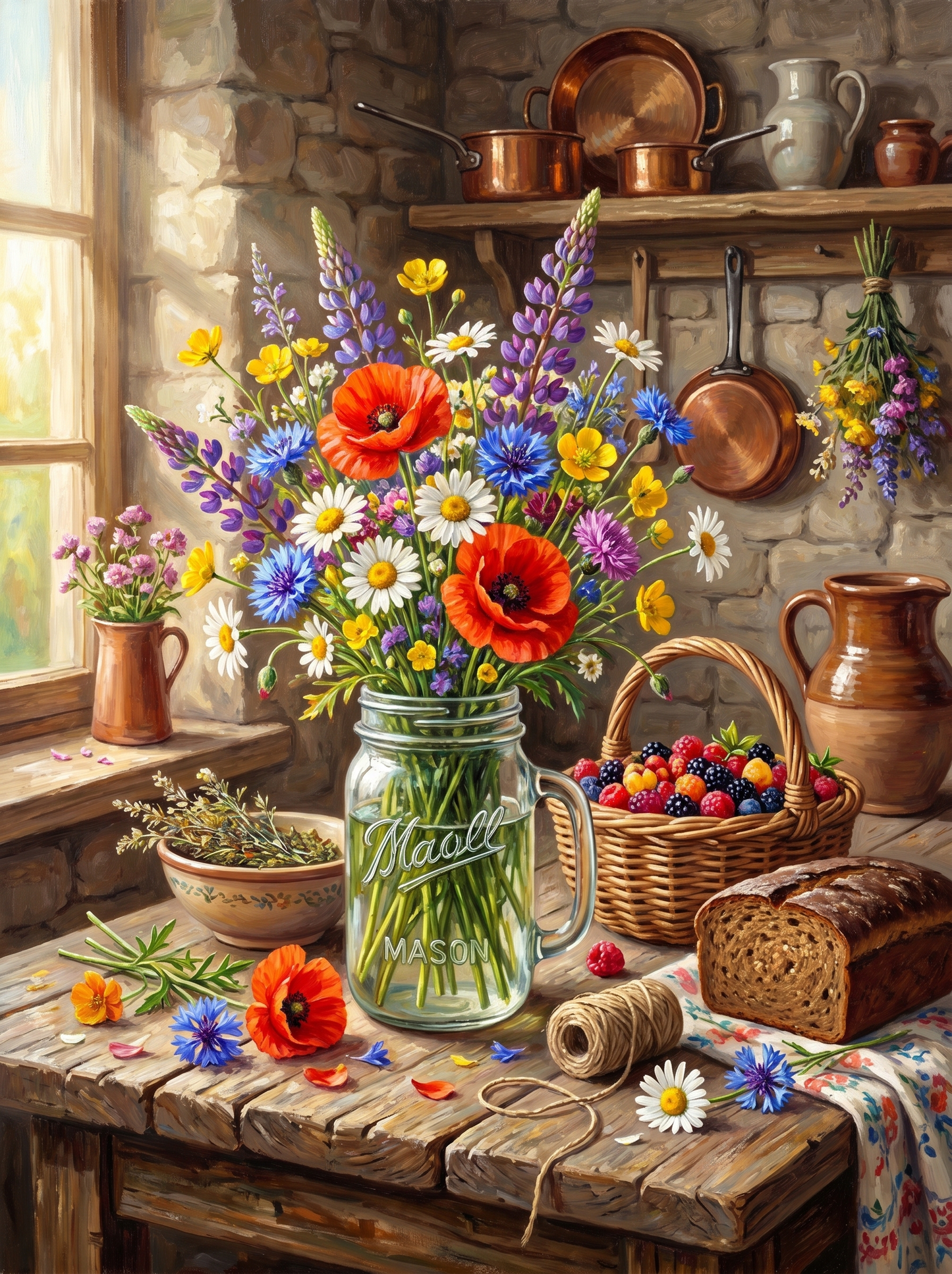 Wildflowers Mason Jar Rustic (Diamond Painting)