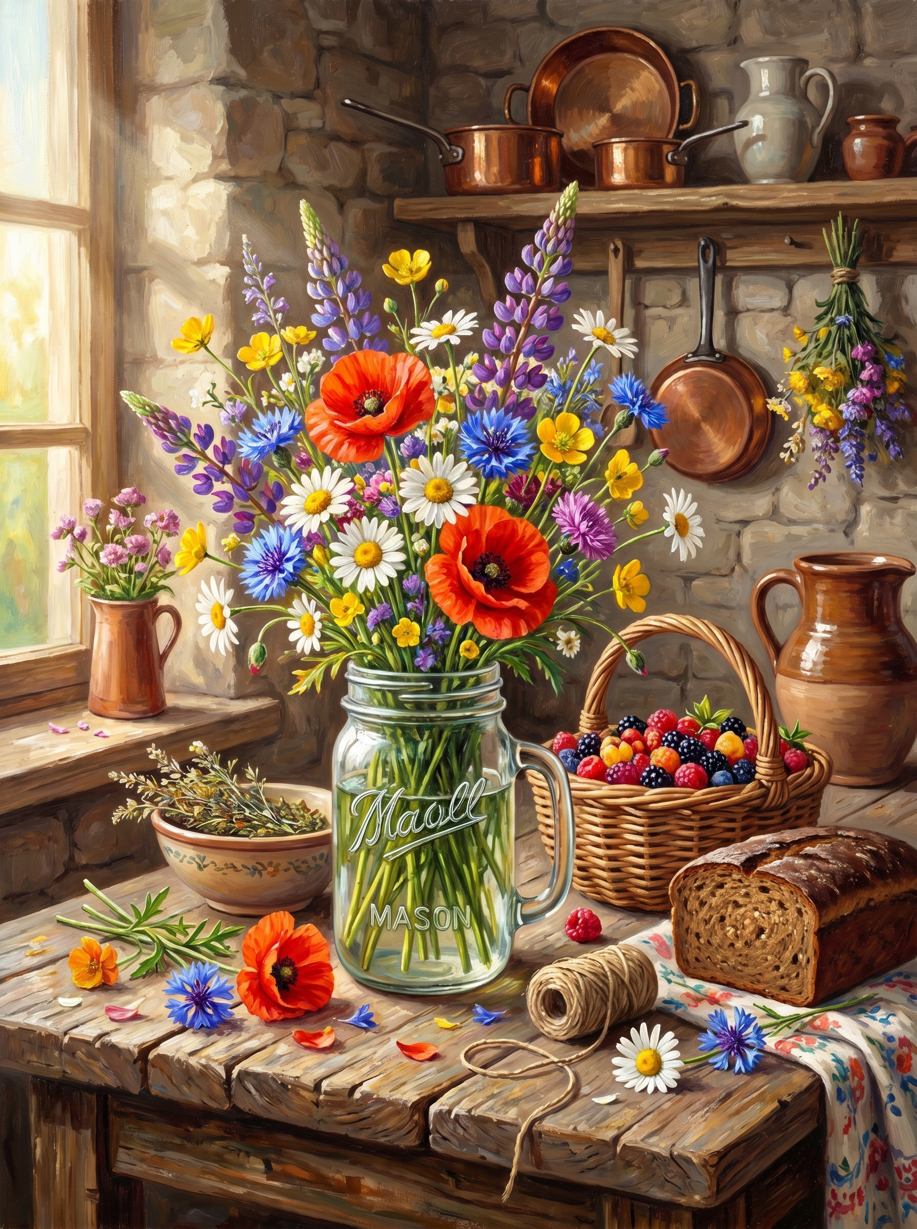Wildflowers Mason Jar Rustic (Diamond Painting)