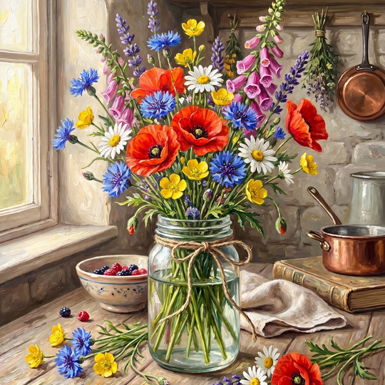 Wildflowers Mason Jar (Diamond Painting)