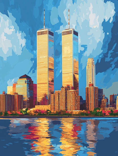 Twin Towers City Skyline (Diamond Painting) Diamond Painting kit