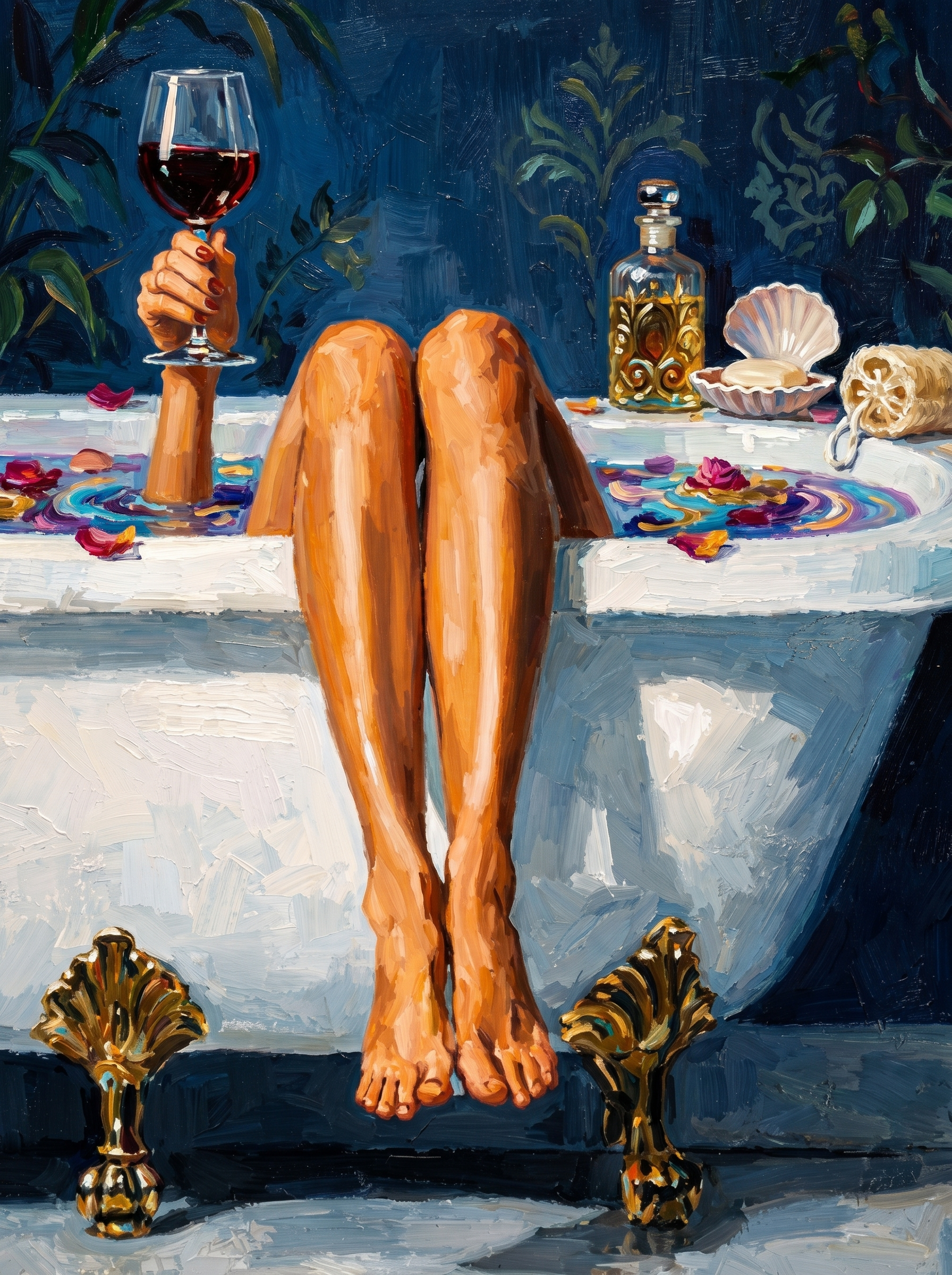 Wine And Rose Petals Bath (100 Color Diamond Painting) Diamond Painting kit