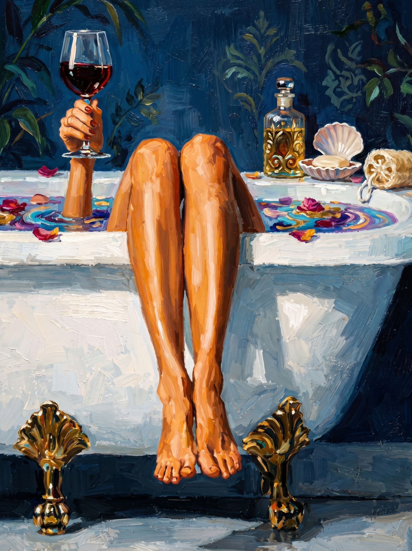 Wine And Rose Petals Bath (100 Color Diamond Painting) Diamond Painting kit