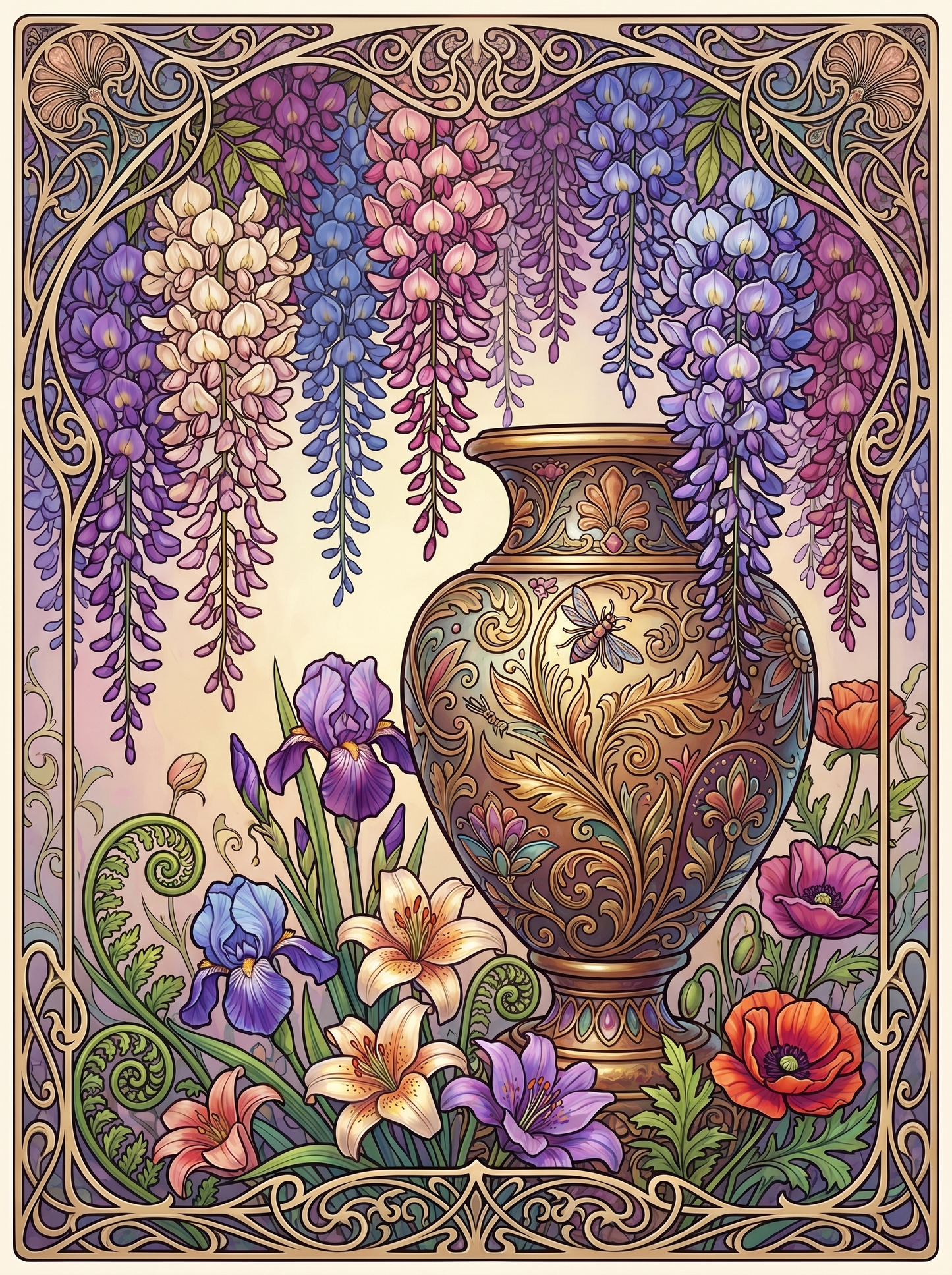 Wisteria Golden Vase Panel (80 Colors)