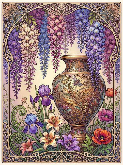 Wisteria Golden Vase Panel (80 Colors)