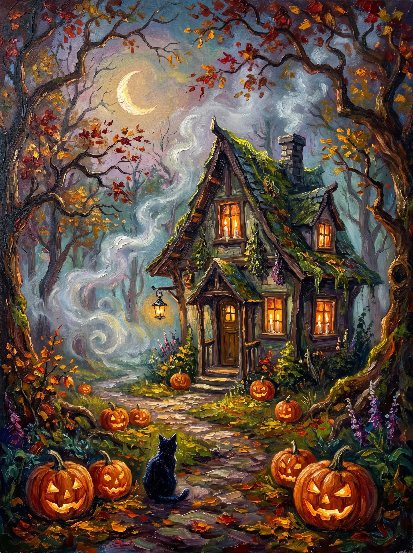 Witch Cottage Autumn Forest Night