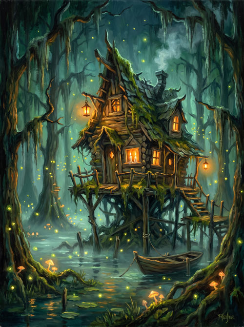 Witch Hut Swamp Fireflies Night