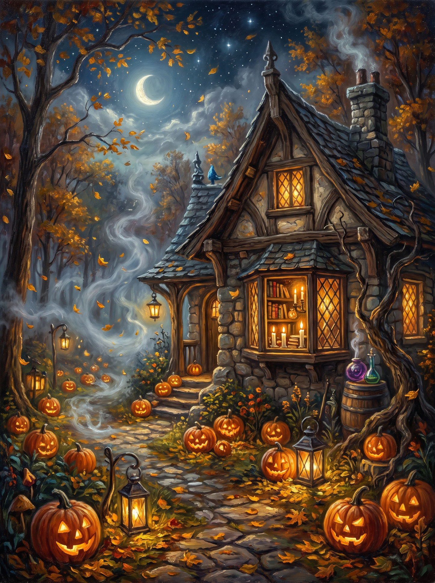 Wizard Cottage Pumpkin Autumn Night