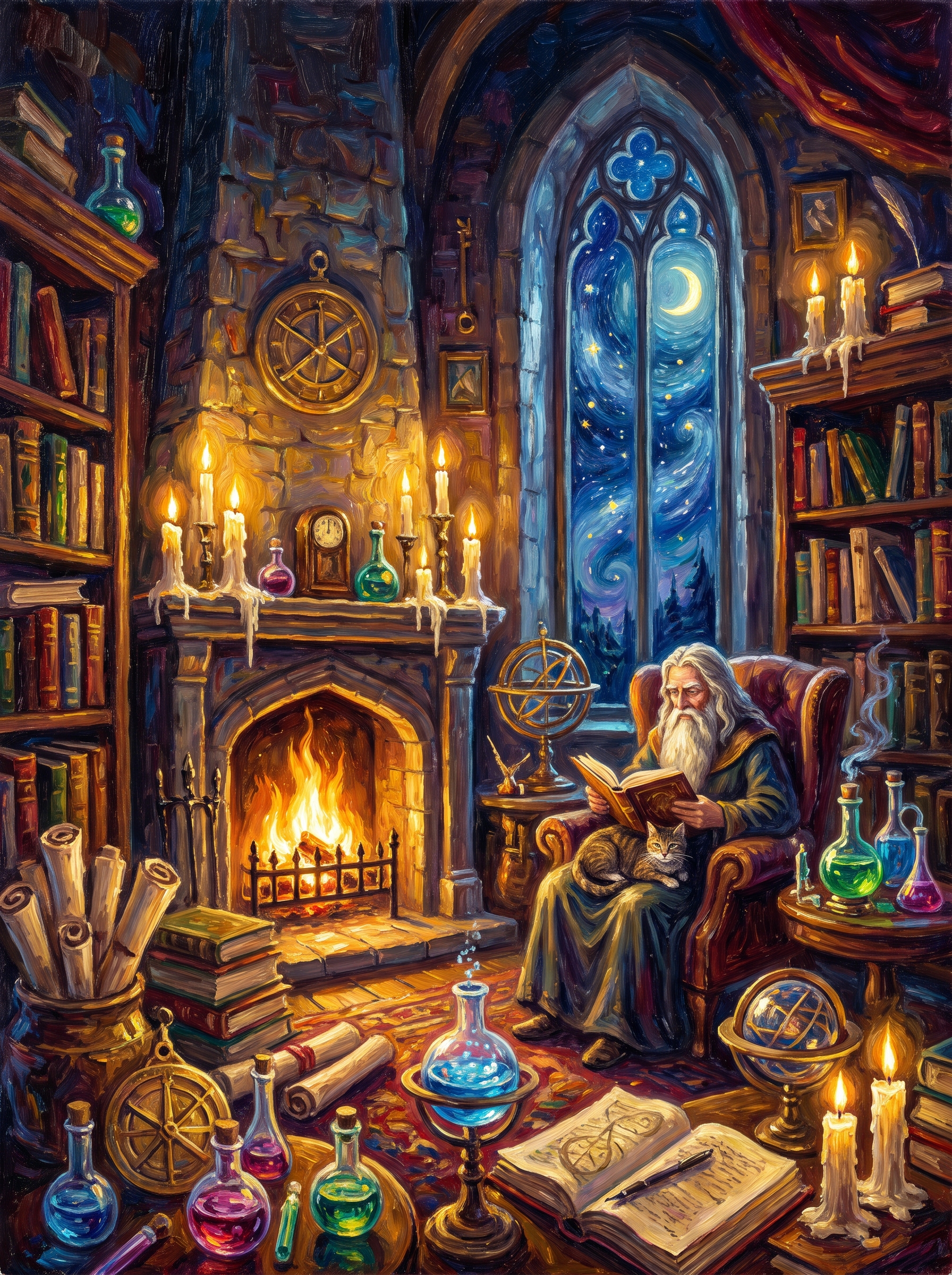 Wizard Study Tower Candles Night