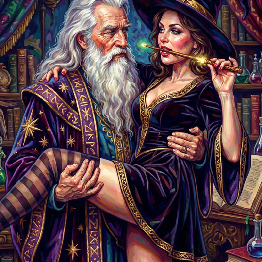 Wizard Witch Library Embrace (150 Color Diamond Painting)