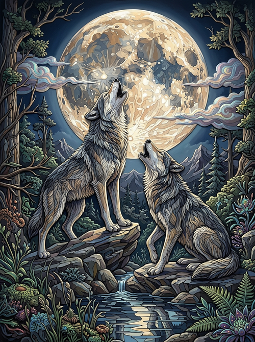 Wolves Howling Moon