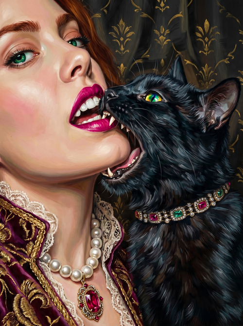 Woman And Black Cat (150 Color Diamond Painting)