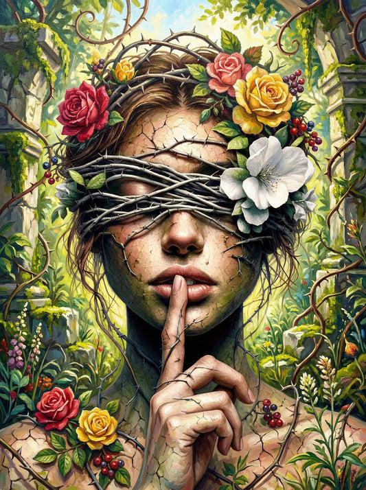 Woman Blindfolded Silence (100 Color Diamond Painting)