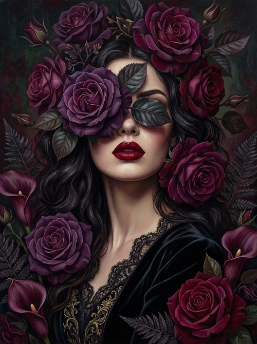 Woman Crowned Purple Roses (Diamond Painting)
