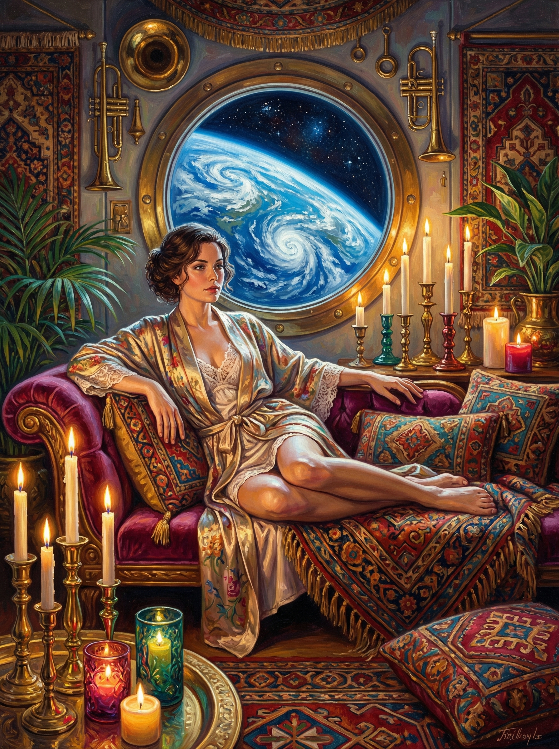 Woman Gazing Earth (100 Color Diamond Painting) Diamond Painting kit