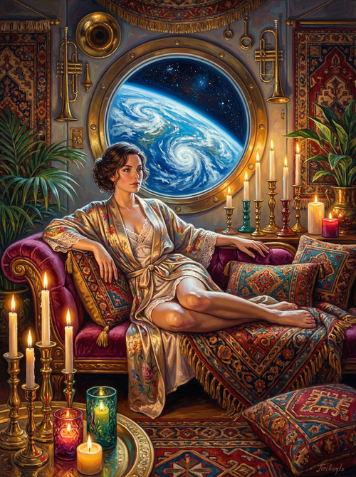 Woman Gazing Earth (100 Color Diamond Painting) Diamond Painting kit