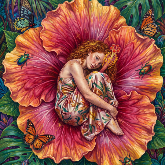 Woman In Crimson Peony (150 Color Diamond Painting)