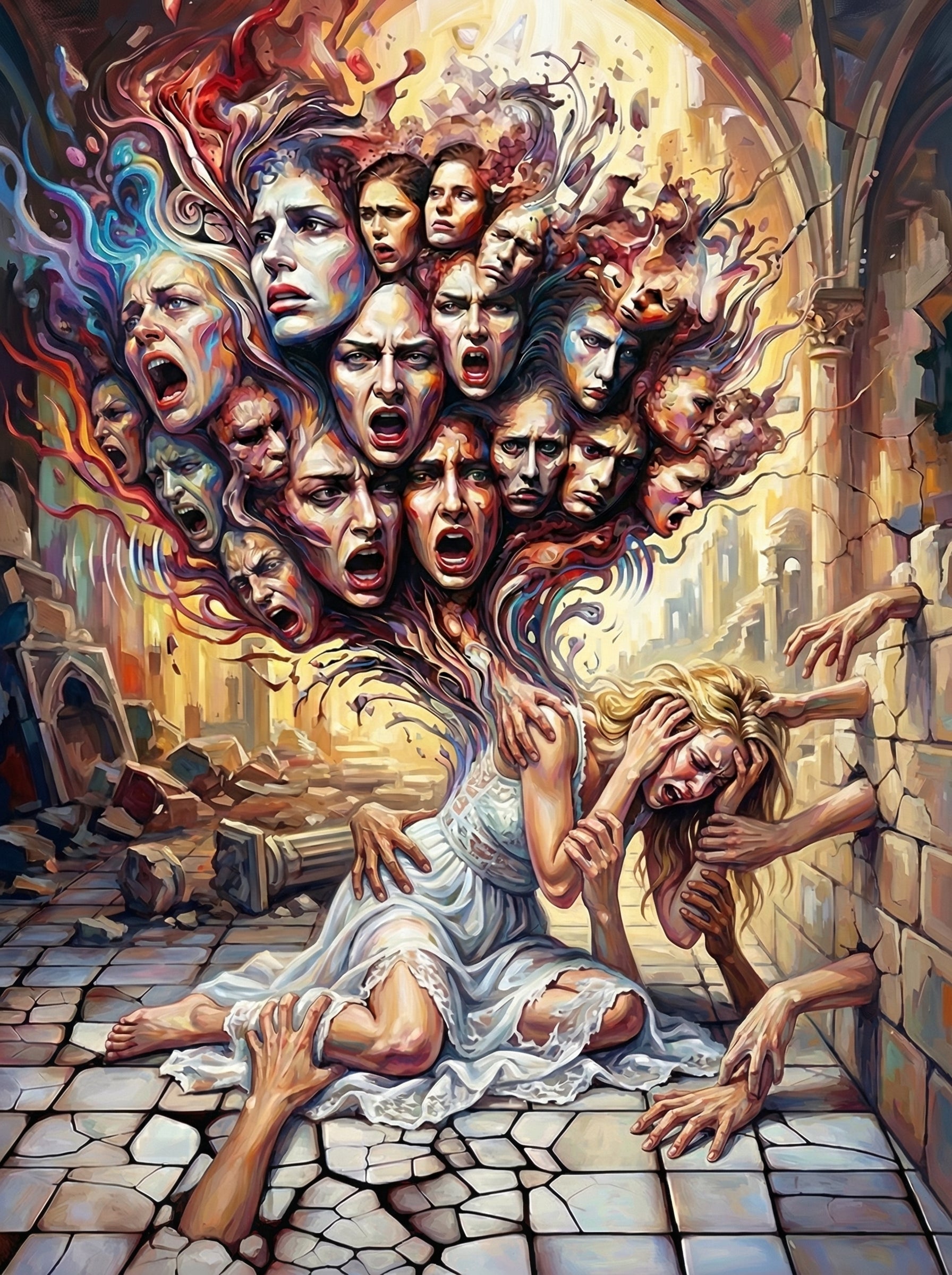 Woman Many Faces Agony (100 Color Diamond Painting)