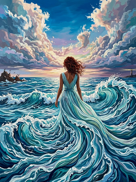 Woman Ocean Wave Dress (100 Color Diamond Painting) Diamond Painting kit