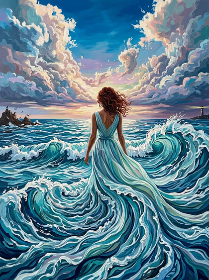 Woman Ocean Wave Dress (100 Color Diamond Painting) Diamond Painting kit