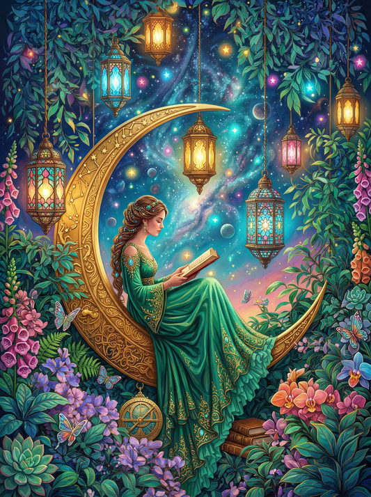 Woman Reading Crescent Moon