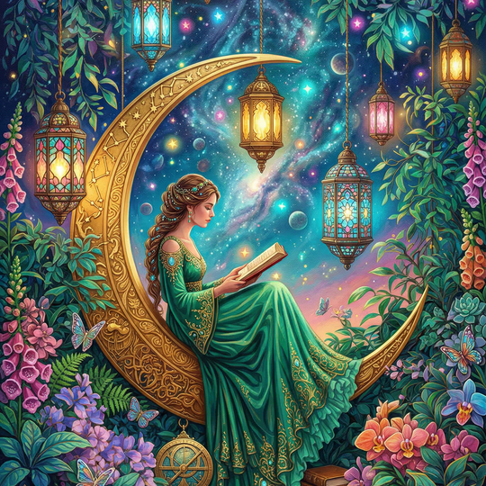 Woman Reading Crescent Moon